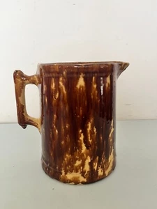 ANTIQUE 1880s BROWN SPONGEWARE BENNINGTON ART POTTERY PITCHER JUG 7" - Picture 1 of 9