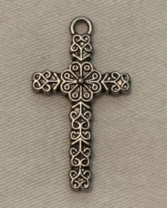 Filigree Silver Tone Metal Religious Tibetan Cross Charm Pendant Miniature - Picture 1 of 2