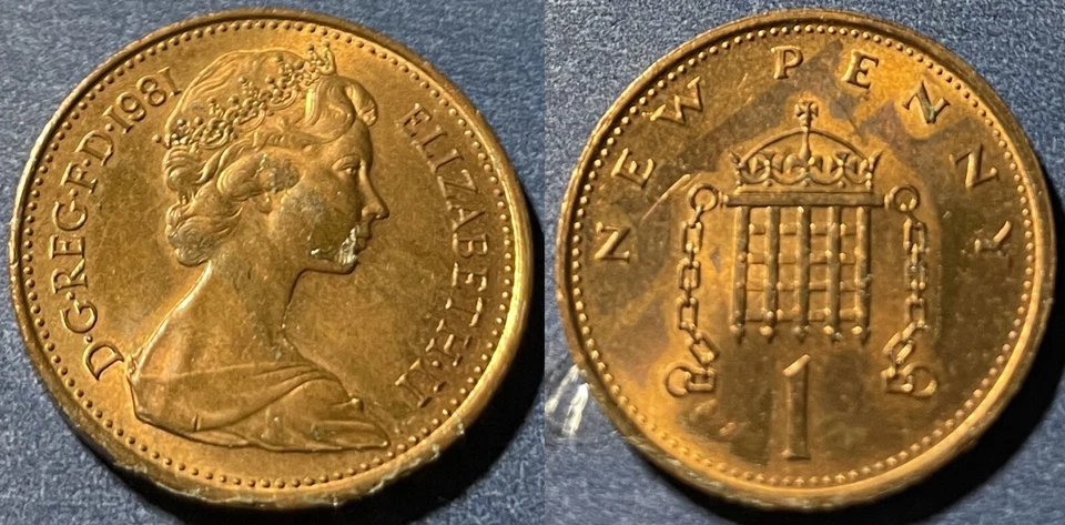 Gran Bretaña 1981 1 centavo nuevo - Isabel II KM-915 bronce aUNC #2 - vendedor de EE. UU. Foto 1 de 1