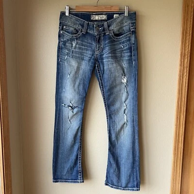 BKE Payton 牛仔靴扣女式 28 S 牛仔低腰仿旧 — 第 1/4 张图片