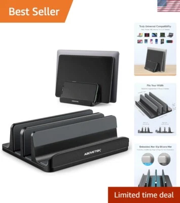 Space-Saving Aluminum Vertical Dock: Holds Laptops, Tablets & Phones Securely - Image 1 of 4