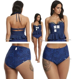 Traje de baño BBC DR Doctor Who Tardis traje de baño con volantes peplum parte superior o inferior XS-XL - Imagen 1 de 9