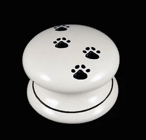 White Porcelain Ceramic Cupboard Door Knobs Paw Prints Design With Black Line - Picture 1 of 2