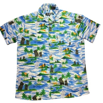 CSTL Coastal Hawaiian Shirt Easter Island Moai Palm Trees Vacation Small - Image 1 of 4