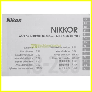 Manuale per Obiettivi Nikon AF-S DX 18/200mm. VR II Istruzioni Italiano EN FR DE - Imagen 1 de 2