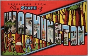 Escena de registro de postal de carta grande de Washington / lino Kropp c1940 sin usar - Imagen 1 de 2