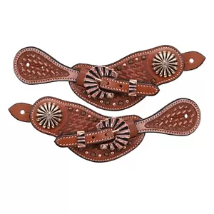 SPUR STRAPS Western Ladies Bronze Scallop Basketweave Tooled Adjusts 9" - 11" - Picture 1 of 2
