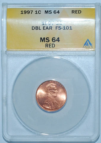 1997 ANACS MS64RD Red FS-101 Red DDO Double Ear Doubled Die Obverse Lincoln Cent Cover