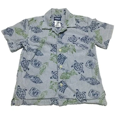 Camisa De Colección OshKosh El Artículo Genuino Niños Rayas Botón Talla 5 Tortugas Azules  Foto 1 de 4
