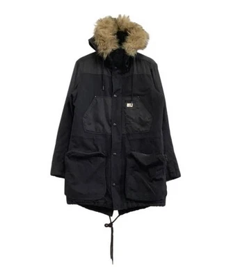 DIESEL Faux Fur Military Coat Men S Black Cotton Polyester Vintage Used - Image 1 of 4