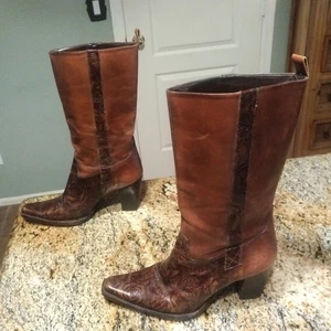 Antonio Melani Women's Leather Cowgirl Boots Size 6.5 M Healed Brown Accent - Picture 1 of 13