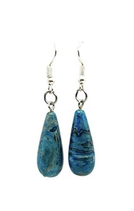 Blue Crazy Lace Agate Teardrop Drop Silver Tone Earrings 2" Boho Gemstone EUC - Picture 1 of 24