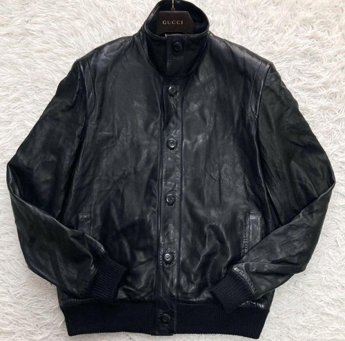 Gucci Giacca Bomber Pelle Uomo XL Nero Elegante Anni 50 Rara Condizioni Ottime