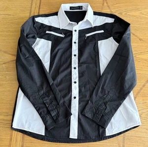 Jeansian Men’s Western Style Button Shirt XL Black White Colorblock Long Sleeve - Picture 1 of 4