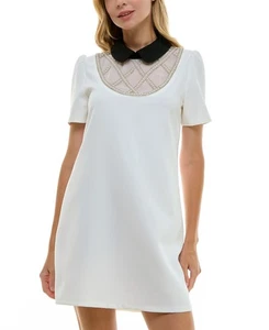 City Studios Juniors' Rhinestone-Trim A-Line Dress - Ivory/black - 3/4 - Picture 1 of 7