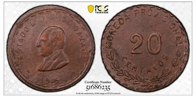 1915 MEXICO OAXACA 20 CENTAVOS COPPER COIN PCGS AU58 - Image 1 of 2