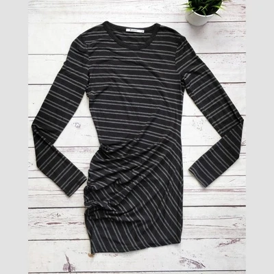 Vestido Jersey T BY ALEXANDER WANG Asimétrico Rayas Manga Larga Gris Negro Talla M Foto 1 de 4