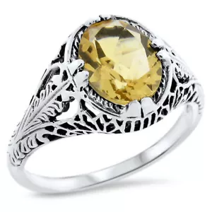 GENUINE CITRINE 925 STERLING SILVER FILIGREE CLASSIC ART DECO DESIGN RING 771Z - Picture 1 of 2
