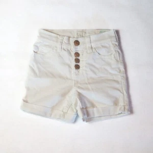 NWT Justice White Denim Shorts Button Front Cuffed Hem MIDI High Waist Size 8 - Picture 1 of 2