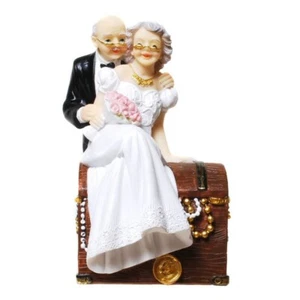 Spardose Senioren Hochzeitspaar auf Schatztruhe mit Pfropfen - Picture 1 of 1