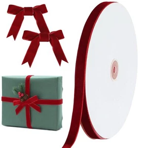 Christmas Burgundy Velvet Ribbon 3/8 Inch x 30 Yard Vintage Single Face Spool... - Picture 1 of 7