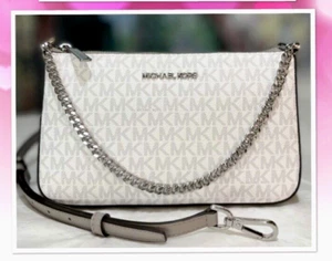 NWT Michael Kors Jet Set MEDIUM Conv. Shouder X-body Pouchette In BRIGHT WHITE - Picture 1 of 12