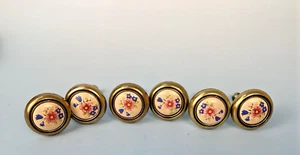 Amerock Brass & Porcelain Pink Blue Floral Pull Drawer Cabinet Knob-lot of 6 #3 - Picture 1 of 3
