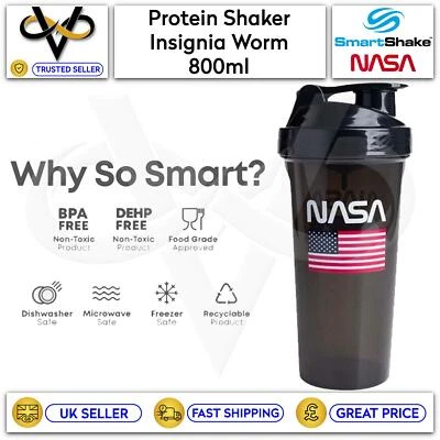 Smart Shake Flasche 800ml Proteinshaker NASA Insignia Wurm offizielles Logo schwarz - Bild 1 von 4