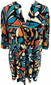 COCOMO 3X Multicolor Elbow Sleeve Plus Size women’s Pintuck Blouse Tunic - Picture 1 of 10