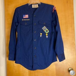 Chemise scout vintage années 80 BSA Boy Scouts Cub bleu manches longues avec patchs
