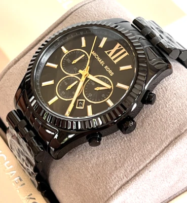 MICHAEL KORS MK8603 Mens Lexington Black S/Steel Chronograph Watch BNWTGBox $275 - Image 1 of 4