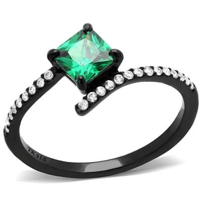 Anillo Pequeño Anillo Para Mujer Negro Verde con AAA G Foto 1 de 4