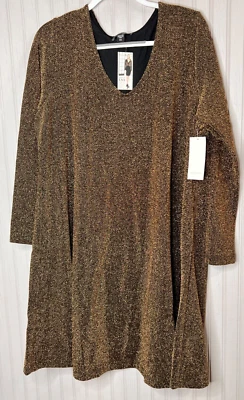 Karen Kane Womens DRESS 2X Black Gold Sparkle V-Neck Designer Lined NEW $158 - Image 1 of 4