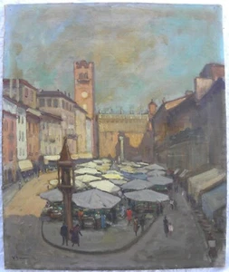 Vittorio BUORA (Udine 1910-Torino 1972) Verona Piazza delle Erbe OLIO 60x50 1952 - Picture 1 of 17