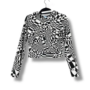 OMIGHTY Hoodie Womens Artsy Long Sleeve Black White Geometric Print Top Size S - Picture 1 of 8