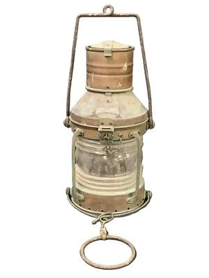 Vintage Copper Brass Anchor Ship Oil Lantern Ship Light Clear Globe - Image 1 of 4