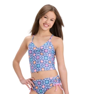 Girls Floral Check Midkini Swimwear Set art class Size M - Picture 1 of 3