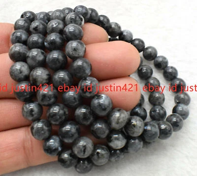 Wholesale 4Pcs 6/8/10mm Black Labradorite Round Gemstone Beads Bracelet 7.5" AAA - Image 1 of 4