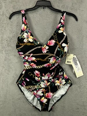 Traje de baño de una pieza GOTTEX para mujer con control de barriga negro cadena floral cruz talla 6 Foto 1 de 4