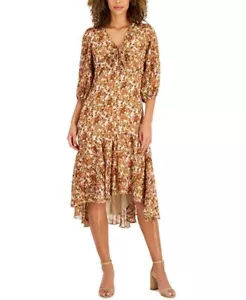 Taylor Women's Sheer Floral Print Midi Dress Brown Size 4 Petite - Picture 1 of 4