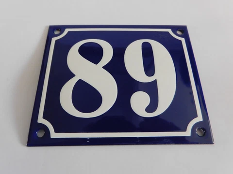 French Handmade  4.75 x 4" Enamel Porcelain Plaques House Number Address Sign 89 Cover