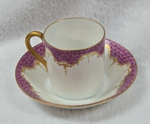 Antique Nymphenburg Demitasse Cup & Saucer Hand Painted Purple Gold Trim cs1 - Picture 1 of 6