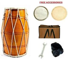Dholak Mango Wood Indian Folk Traditional Musical Instrument With Cover,