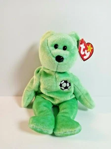 NWT ‘Ty’ Beanie Original Baby ‘Kicks’ Soccer Bear W/Errors~DOB August 16, 1998 - Picture 1 of 6