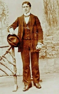 Antique Portrait on Art Deco Cardboard Mount Standing Man in Suit Hat #14893 - Picture 1 of 6