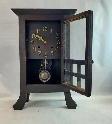mission oak mantle clock arts and crafts praire school Stickley Wright era - Image 1 of 4