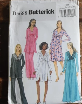 Butterick B5688 Top Gown Pants Sleepwear ZZ Lrg XL XXL Uncut - Image 1 of 4