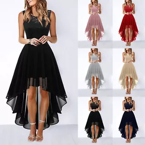 Damen Kleid Sexy Spitze Patchwork Großer Saum Chiffonkleid Kleid Abendkleid - Bild 1 von 21