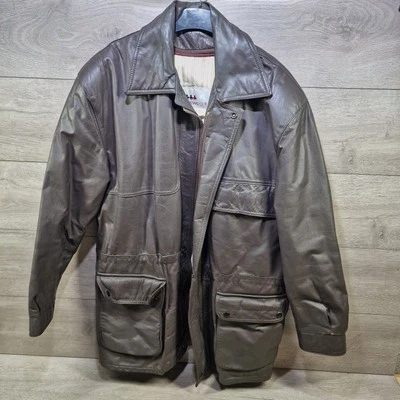 VINTAGE Genuine LEATHER Boulevard Club Brown Retro Coat Jacket Mens Medium - Image 1 of 4