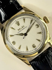 ROLEX Oyster Perpetual *RARE* Semi-Bubble Back Vintage 1950 Automatic Gold Watch - Picture 1 of 8